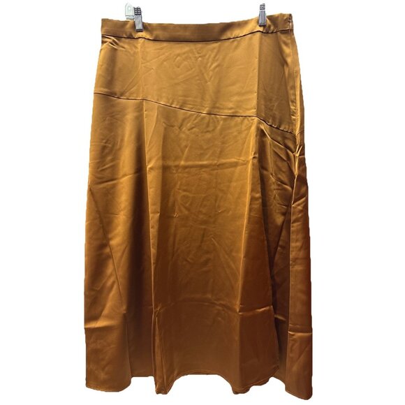 J. Crew Womens Brown Side Zip Skirt Below Knee, Front Slit Silk Feel Size 14 NWT - Picture 1 of 5